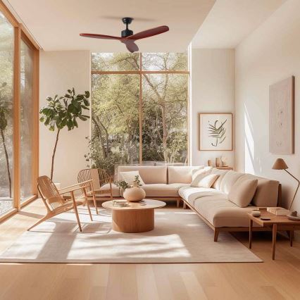 ZEVENTI - Таванен вентилатор CUENCA Wi-Fi Tuya черен/дъб + дистанционно управление