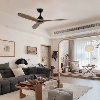 ZEVENTI - Таванен вентилатор LAURIA Wi-Fi Tuya черен/дъб + дистанционно управление