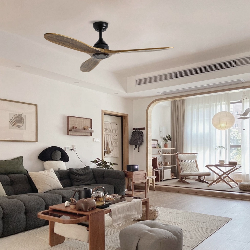 ZEVENTI - Таванен вентилатор LAURIA Wi-Fi Tuya черен/дъб + дистанционно управление