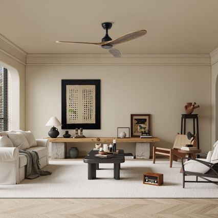 ZEVENTI - Таванен вентилатор LAURIA Wi-Fi Tuya черен/дъб + дистанционно управление