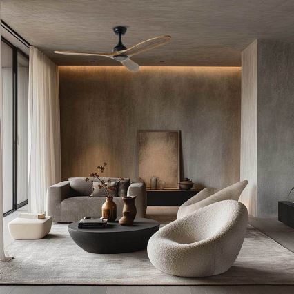 ZEVENTI - Таванен вентилатор LAURIA Wi-Fi Tuya черен/дъб + дистанционно управление