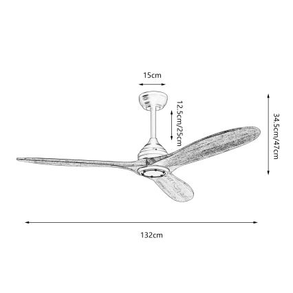 ZEVENTI - Таванен вентилатор LAURIA Wi-Fi Tuya черен/дъб + дистанционно управление