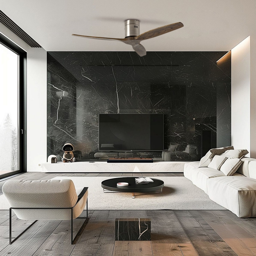 ZEVENTI - Плафонен вентилатор SPELLO Wi-Fi Tuya матов хром/дъб + дистанционно управление