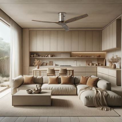 ZEVENTI - Плафонен вентилатор SPELLO Wi-Fi Tuya матов хром/дъб + дистанционно управление