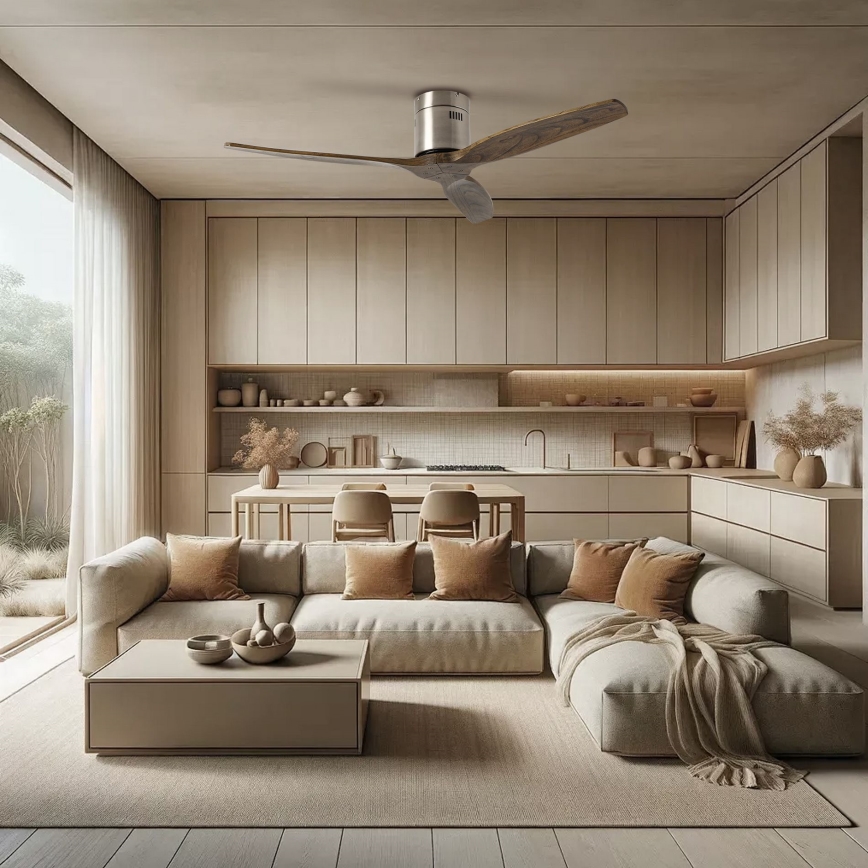 ZEVENTI - Плафонен вентилатор SPELLO Wi-Fi Tuya матов хром/дъб + дистанционно управление