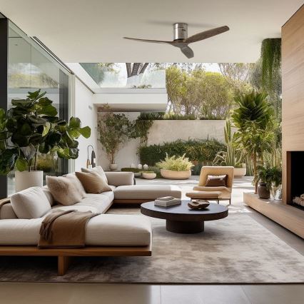 ZEVENTI - Плафонен вентилатор SPELLO Wi-Fi Tuya матов хром/дъб + дистанционно управление