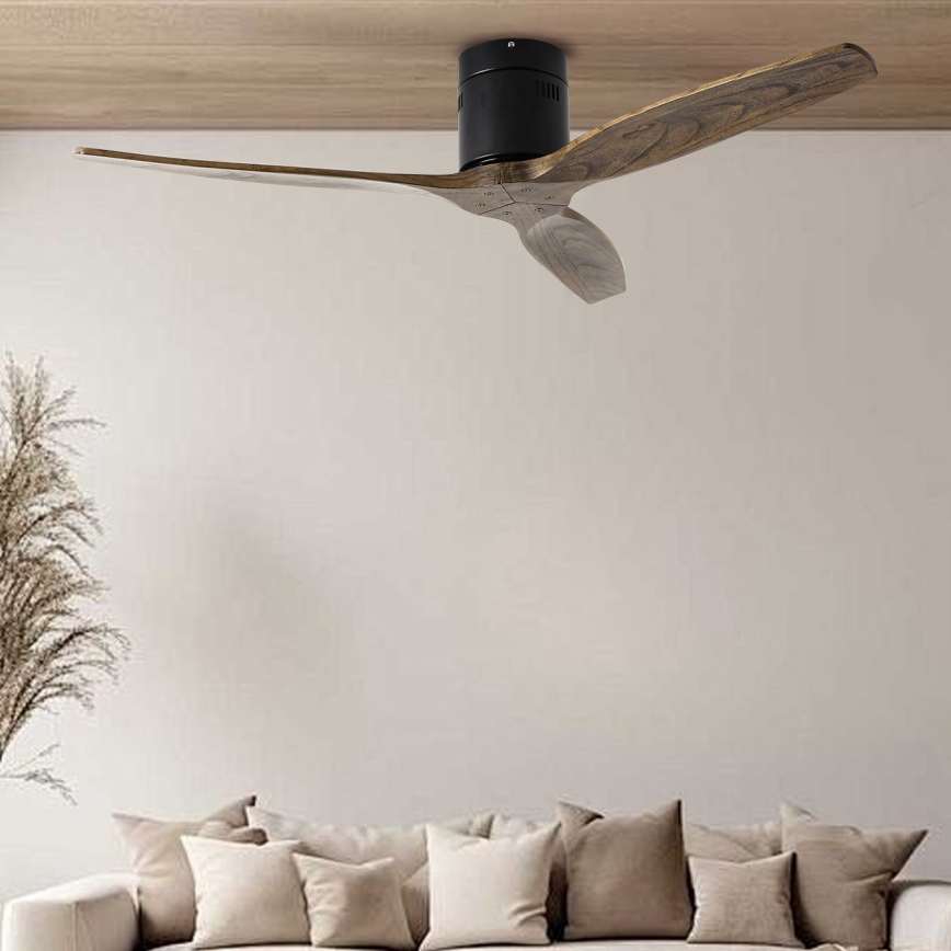 ZEVENTI - Таванен вентилатор SPELLO Wi-Fi Tuya черно/дъб + дистанционно управление