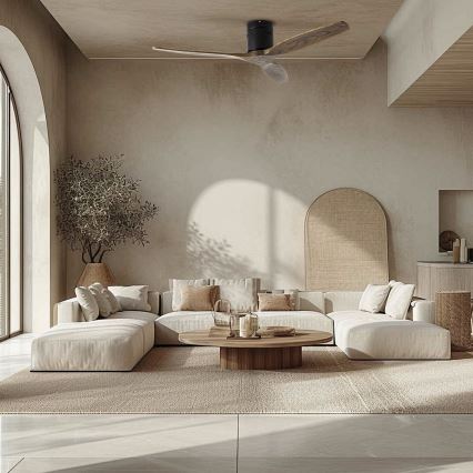 ZEVENTI - Таванен вентилатор SPELLO Wi-Fi Tuya черно/дъб + дистанционно управление