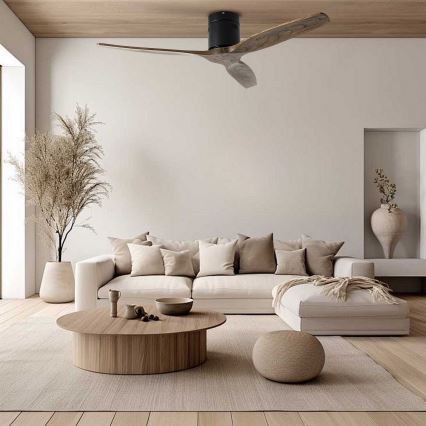 ZEVENTI - Таванен вентилатор SPELLO Wi-Fi Tuya черно/дъб + дистанционно управление