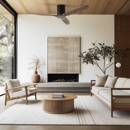 ZEVENTI - Таванен вентилатор SPELLO Wi-Fi Tuya черно/дъб + дистанционно управление