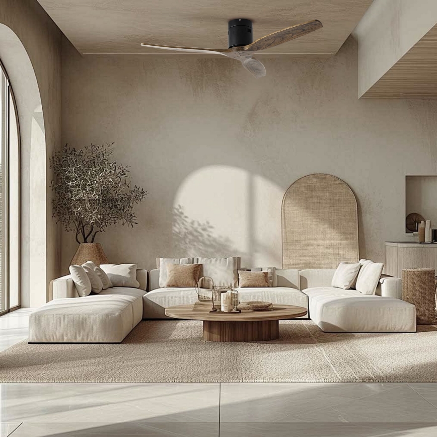 ZEVENTI - Таванен вентилатор SPELLO Wi-Fi Tuya черно/дъб + дистанционно управление