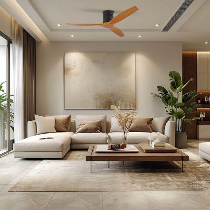 ZEVENTI - Потолъчен вентилатор SPELLO Wi-Fi Tuya черен/дъб + дистанционно управление