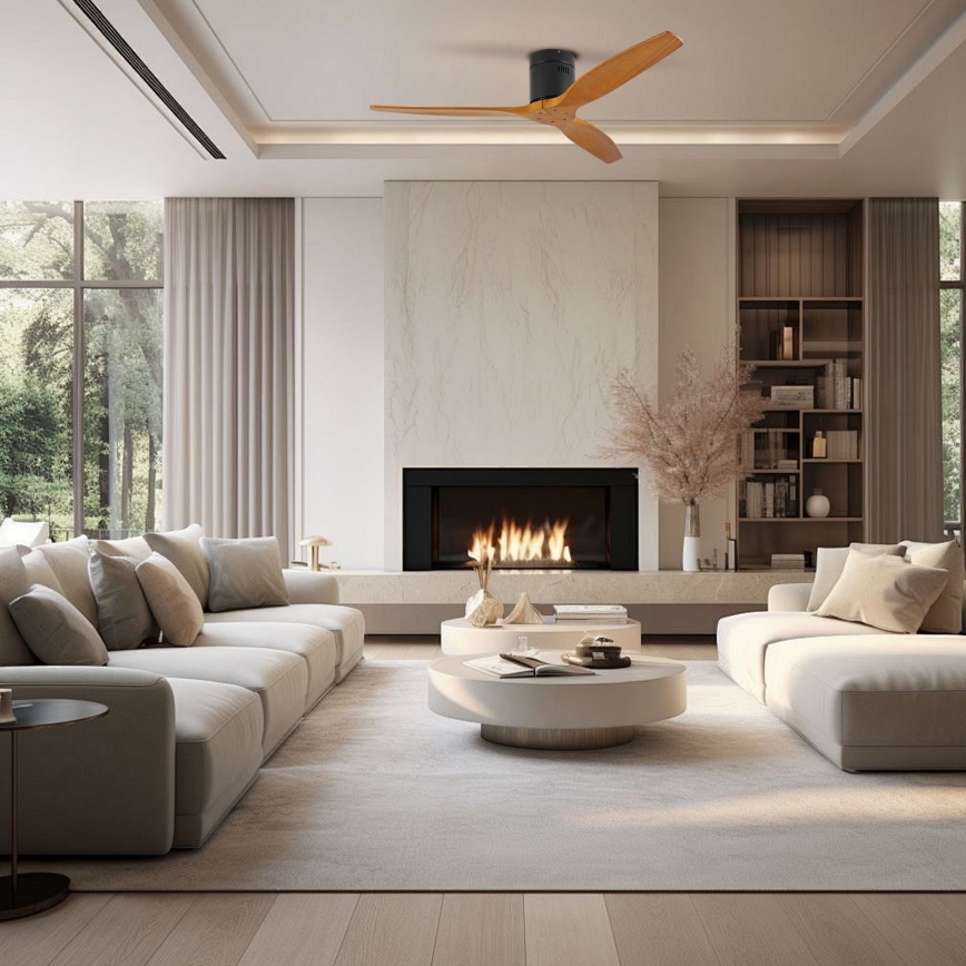 ZEVENTI - Потолъчен вентилатор SPELLO Wi-Fi Tuya черен/дъб + дистанционно управление