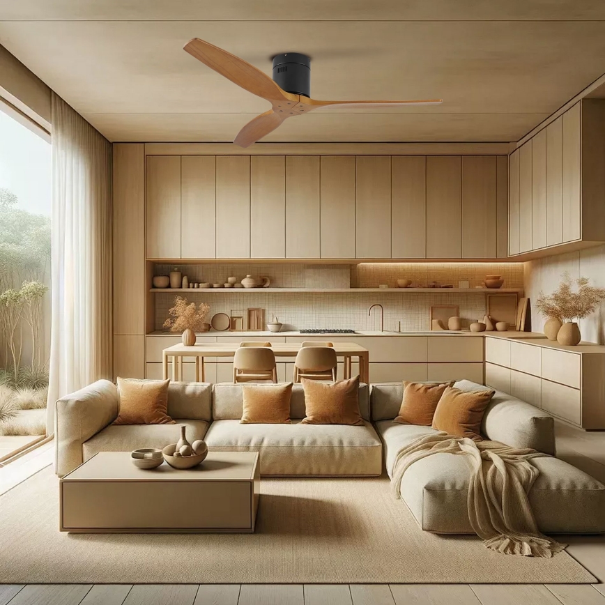 ZEVENTI - Потолъчен вентилатор SPELLO Wi-Fi Tuya черен/дъб + дистанционно управление