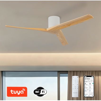 ZEVENTI - Таванен вентилатор VELLON Wi-Fi Tuya бял/пауловния + дистанционно управление