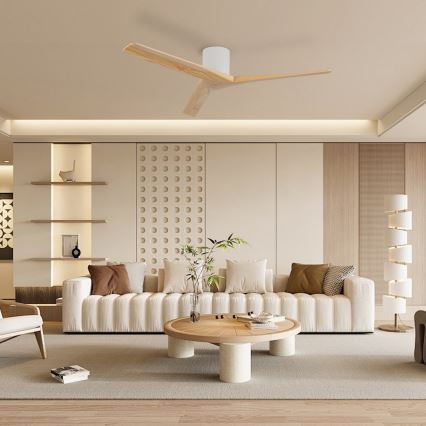 ZEVENTI - Таванен вентилатор VELLON Wi-Fi Tuya бял/пауловния + дистанционно управление