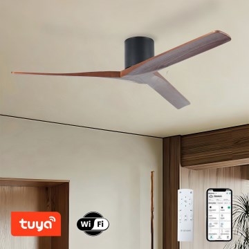 ZEVENTI - Таванен вентилатор VELLON Wi-Fi Tuya черно/орех + дистанционно управление