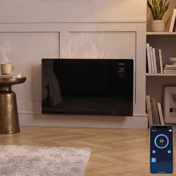 ZEVENTI - Умен стенен електрически директен нагревател/конвектор с LCD дисплей 1000/2000W/230V Wi-Fi черен