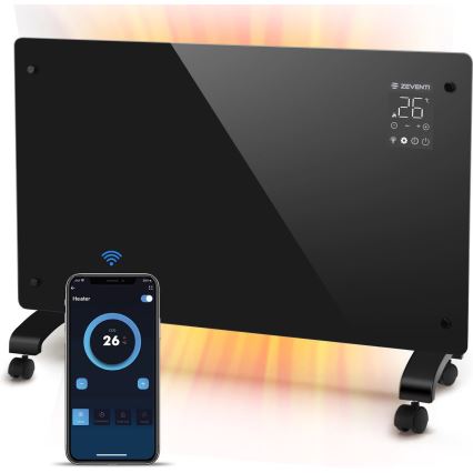 ZEVENTI - Умен стенен електрически директен нагревател/конвектор с LCD дисплей 1000/2000W/230V Wi-Fi черен