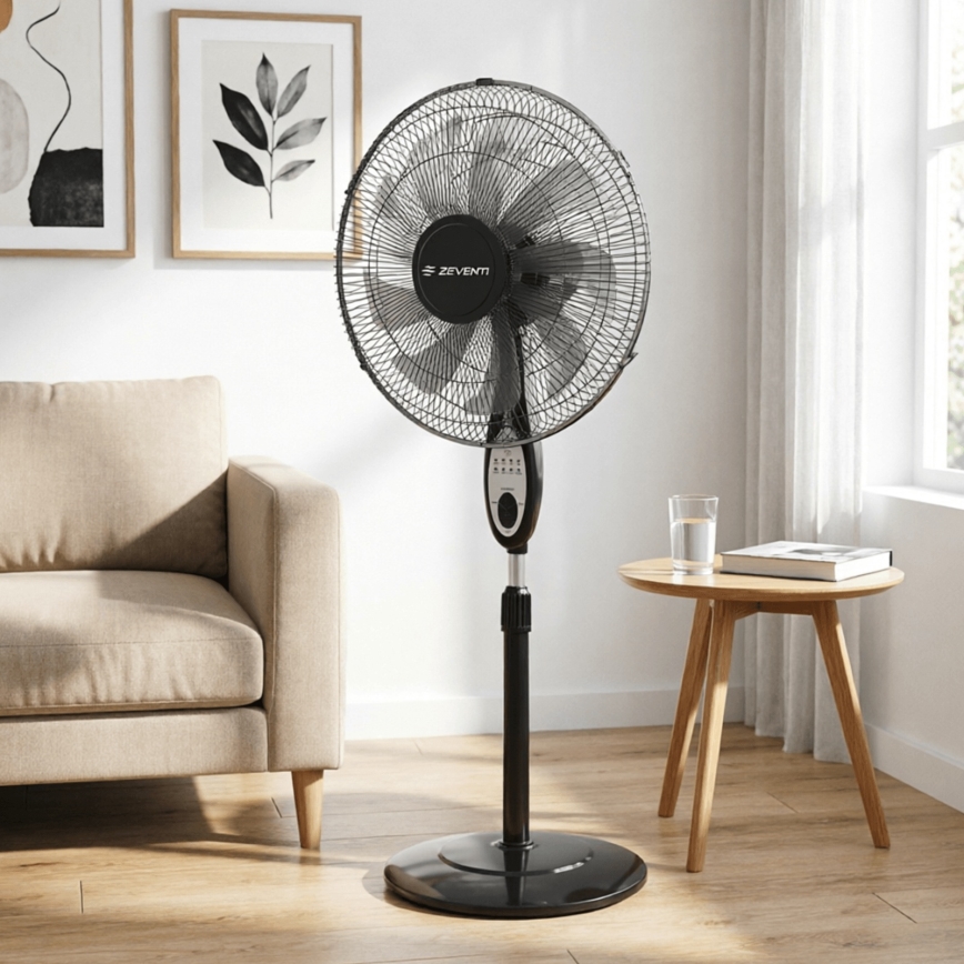 ZEVENTI - Вентилатор на стойка FLOW 55W/230V 130 см черен + дистанционно управление