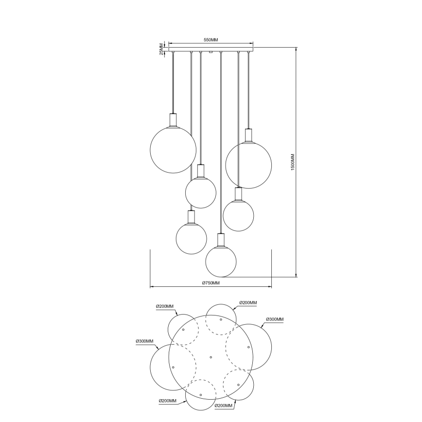 Zuma Line - Висящ полилей на кабел 6xE27/25W/230V Ø 75 см златист/черен