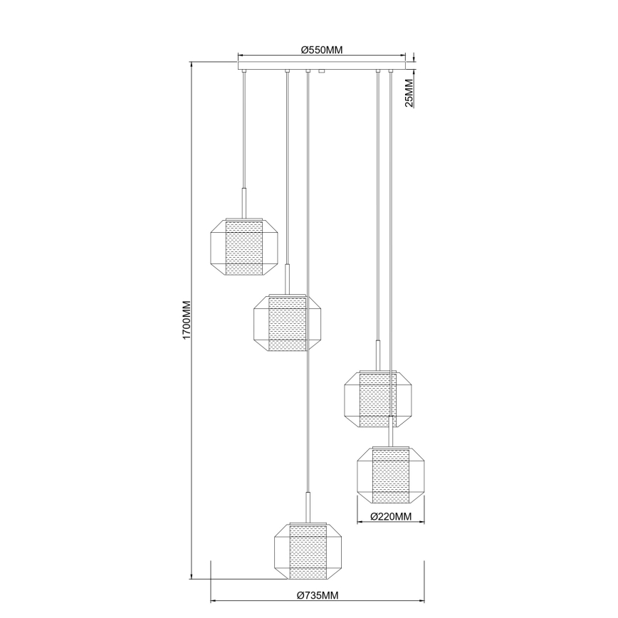 Zuma Line - Полилей на кабел 5xE27/25W/230V Ø 73 см златист/черен