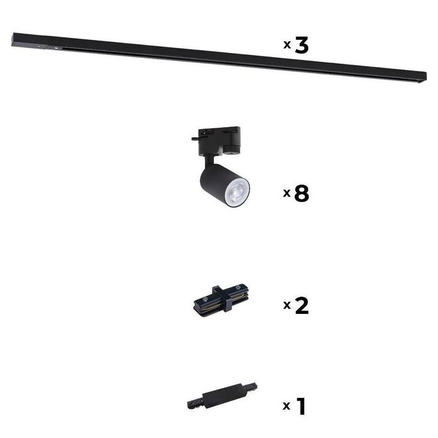 Zuma Line - Спот за релсова система 8xGU10/10W/230V черен + аксесоари за релса