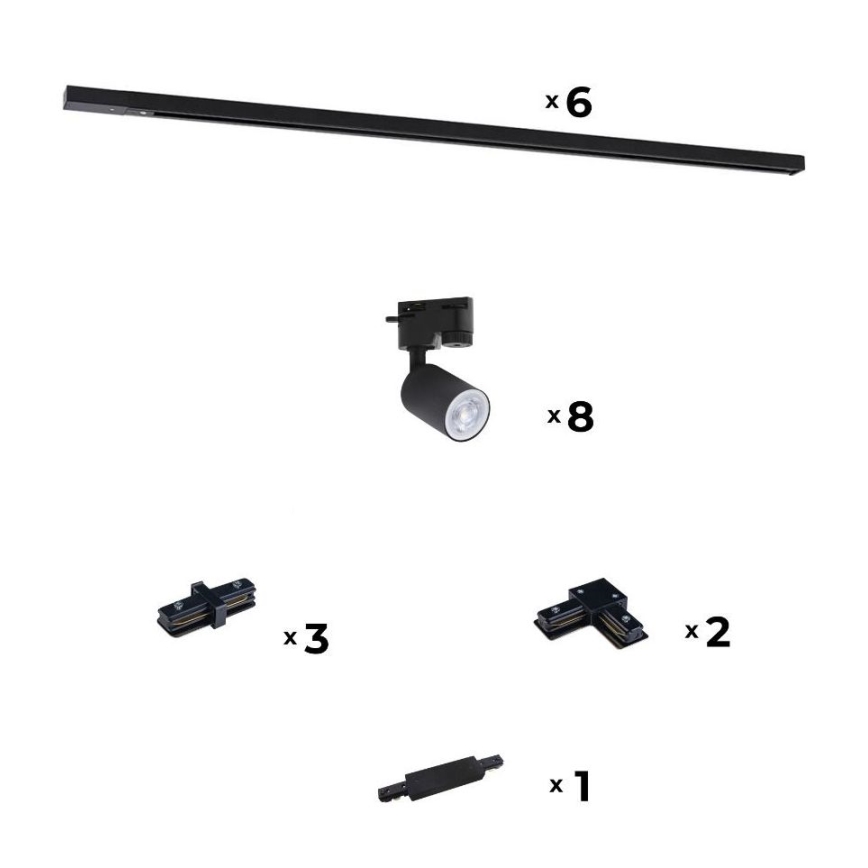 Zuma Line - Спот за релсова система 8xGU10/10W/230V черен + аксесоари за релса