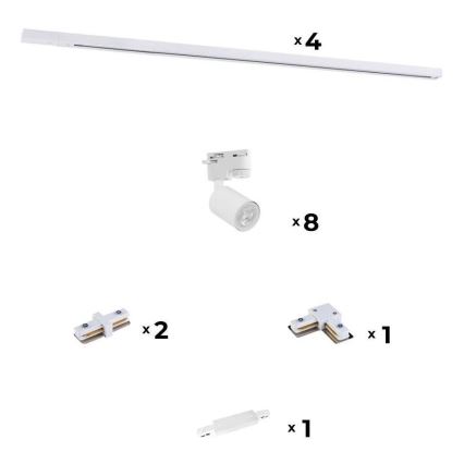 Zuma Line - Спот за релсова система 8xGU10/10W/230V бял + аксесоари за релса