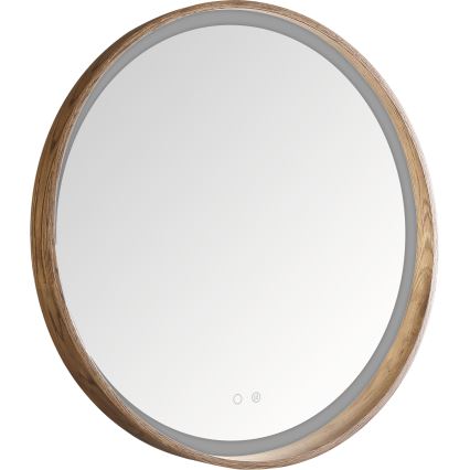 Zuma Line - LED отопляемо стенено огледало за баня с LED подсветка/36W/230V 3000/4000/6000K диам. 80 см IP44 дъб