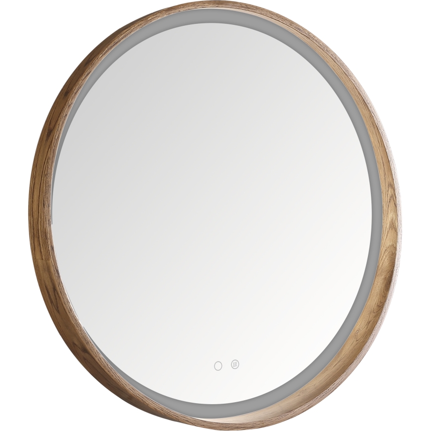 Zuma Line - LED отопляемо стенено огледало за баня с LED подсветка/36W/230V 3000/4000/6000K диам. 80 см IP44 дъб