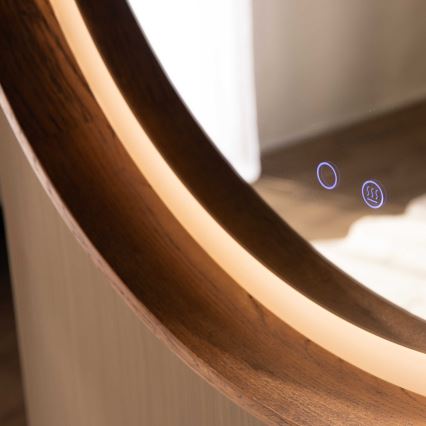 Zuma Line - LED отопляемо стенено огледало за баня с LED подсветка/36W/230V 3000/4000/6000K диам. 80 см IP44 дъб