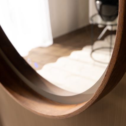 Zuma Line - LED отопляемо стенено огледало за баня с LED подсветка/36W/230V 3000/4000/6000K диам. 80 см IP44 дъб