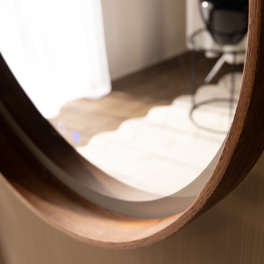 Zuma Line - LED отопляемо стенено огледало за баня с LED подсветка/36W/230V 3000/4000/6000K диам. 80 см IP44 дъб