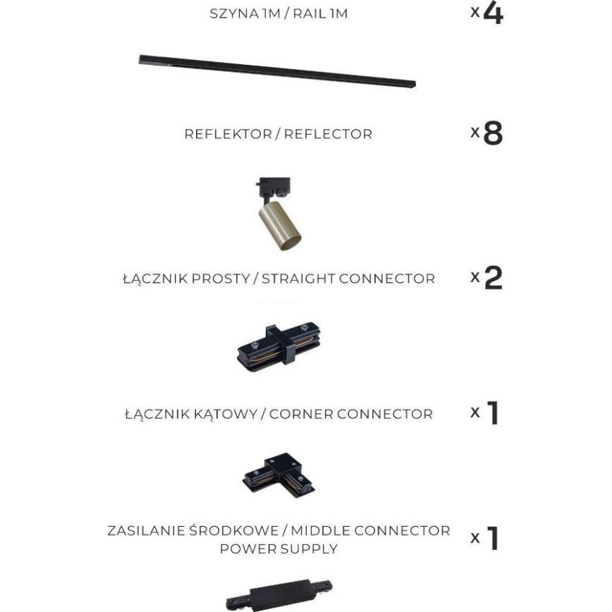 Zuma Line - Точково осветително тяло за шинна система 8xGU10/35W/230V черно/златно