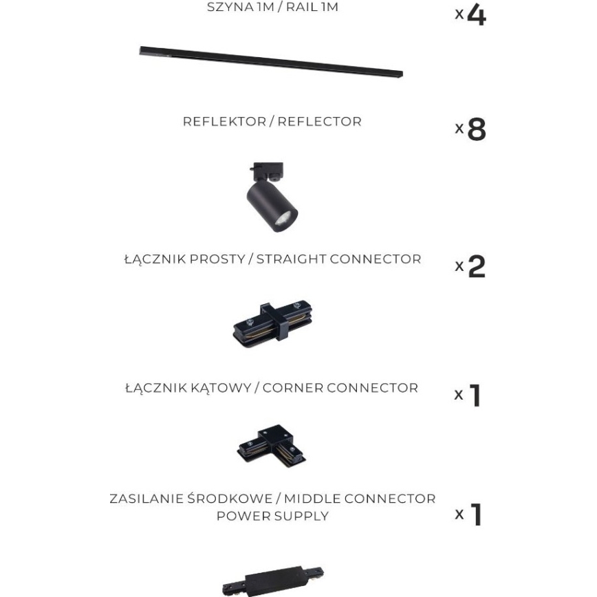 Zuma Line - Точково осветително тяло за шинна система 8xGU10/35W/230V черно