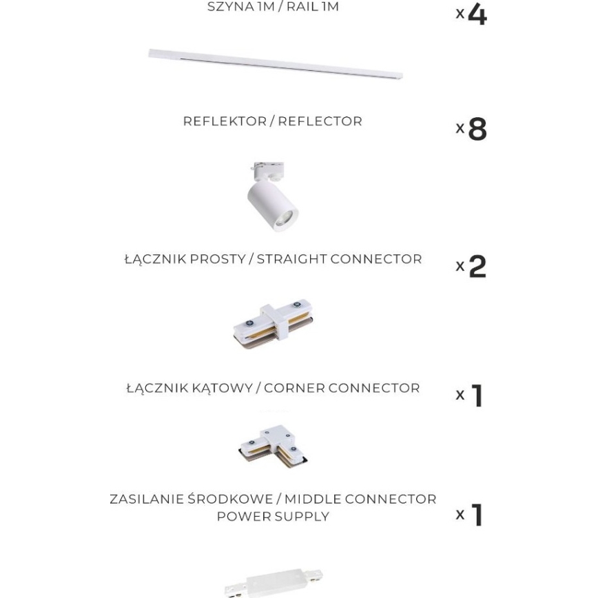 Zuma Line - Насочваемо осветително тяло за шинна система 8xGU10/35W/230V бяло