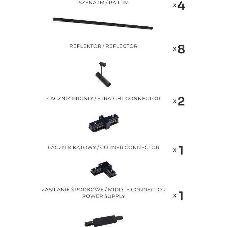 Zuma Line - Точково осветително тяло в релсова система 8xGU10/35W/230V черно