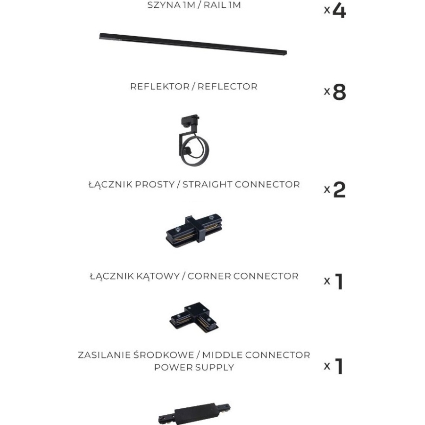 Zuma Line - Точково осветително тяло за шинна система 8xGU10/15W/230V черно
