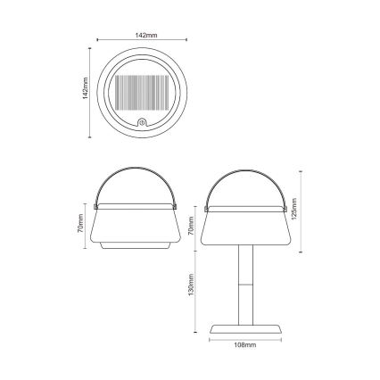 Zuma Line - LED Димируем соларен акумулаторен настолна лампа LED/2,2W/2000 mAh IP44 черен