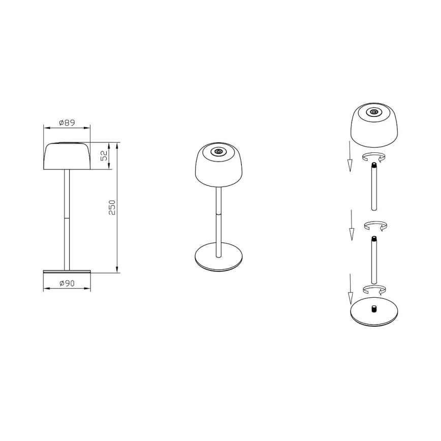 Zuma Line - LED регулируема презареждаема настолна лампа LED/2W/1200 mAh IP44 черна