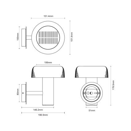 Zuma Line - LED соларен стена лампа LED/2,5W/2000 mAh IP44 черен