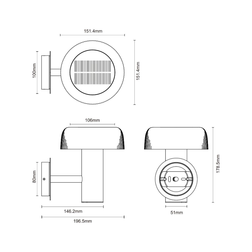 Zuma Line - LED соларен стена лампа LED/2,5W/2000 mAh IP44 черен