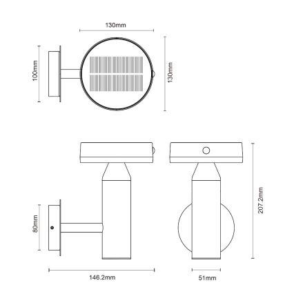 Zuma Line - LED Соларен стена лампа със сензор за движение и здрач LED/4,5W/2000 mAh IP44 черен