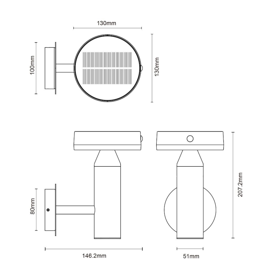 Zuma Line - LED Соларен стена лампа със сензор за движение и здрач LED/4,5W/2000 mAh IP44 черен