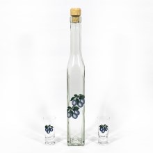 К-кт 1 бр. стъклена бутилка квадратна и 2 бр. чаши за шотове прозрачни