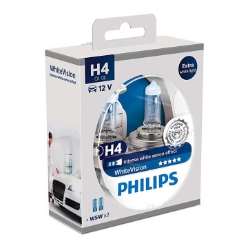 К-кт 2 бр. автомобилни крушки Philips WHITEVISION 12342WHVSM H4 PX26d/60W/55W/12V 3700K +2 позиционни крушки