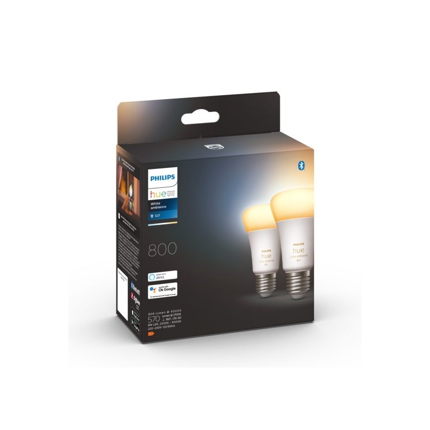 К-кт 2 бр. LED димируеми крушки Philips Hue WHITE AMBIANCE E27/6W/230V 2200-6500K