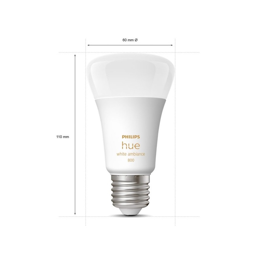 К-кт 2 бр. LED димируеми крушки Philips Hue WHITE AMBIANCE E27/6W/230V 2200-6500K