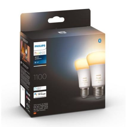 К-кт 2 бр. LED димируеми крушки Philips Hue WHITE AMBIANCE E27/8W/230V 2200-6500K